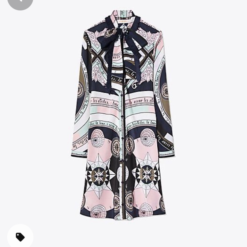 Tory Burch Fringe Bow Silk Shirtdress